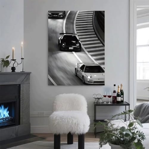 Decoración de pared con cuadro de coche deportivo, lienzo en blanco y negro de 70x90cm sin marco 4