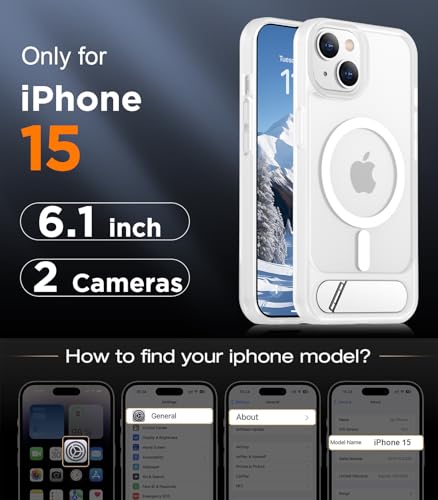 Image of Magnetic Compatible with iPhone 15 Case, [Built-in Invisible Kickstand][Compatible with MagSafe] [Military Grade Shockproof] Slim Translucent Matte Phone Case for iPhone 15 6.1 inch Silver