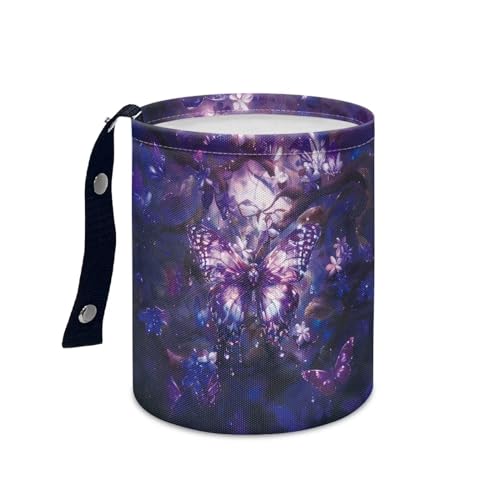 Image of Flower Butterfly Print Car Hanging Trash Can, Waterproof Foldable Car Interior Organizer for Seats and Console, Lightweight Car Garbage Bin for Vehicle Vocation Bedroom Office