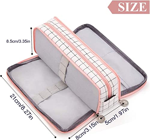 Image of Canvas Large Capacity Pencil Box For Girls&Boys,3 Compartments Pen&Pencil Pouches,Aesthetic Stationery Pouch For School Kids College Students,Cute Stationary Gift For Children (Plaide White)