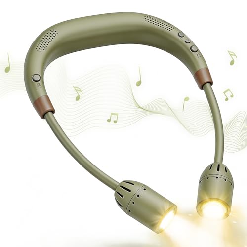 KooBinKoo Neck Speakers with LED Light - Bluetooth 5.3 Wireless Neck Speaker & 48H Battery Rechargeable Hands-Free Neck Lamp 20H Music Playtime 5 Modes for Reading Crafts & Camping (Sand Olive)