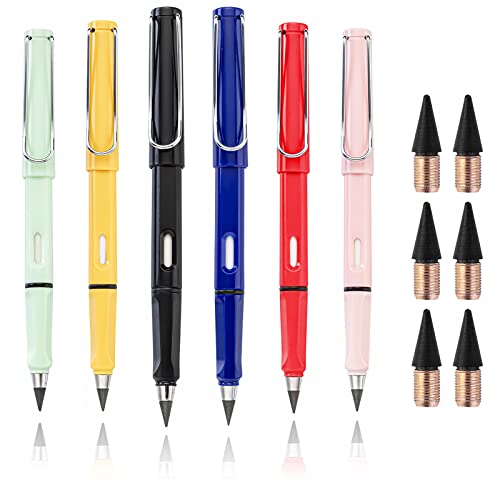 YUTOU Pack of 6 Eternal Pencil Inkless Pencils Eternal Technology Unlimited Writing No Ink Pen Reusable Inkless Pen with 6 Replacement Tips