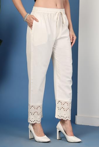 Image of Pistaa's Women's Pure Cotton Regular Hem Design Solid Palazzos