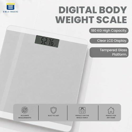Image of Btag Premium Digital Body Weight Scale | 26x26 cm Wide Platform | Clear LCD Display | Anti-Skid Base | 180 kg Capacity Block Design (White)