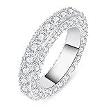 Picture of Jaransheti 5CT Moissanite Vintage Eternity Wedding Bands for women men Elegant Multi Layered Round 3 Row Design fancy Rings D VVS1 18K white glod plated 925 Sterling Silver Natural Gem Jewelry (6)