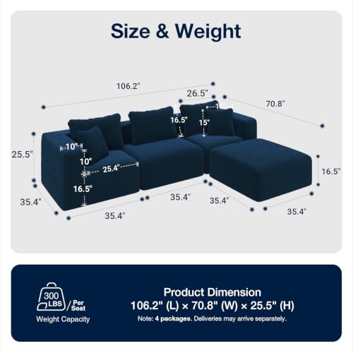 Image of Avenco 106-inch L-Shaped Modular Sectional Sofa Couch with Ottoman