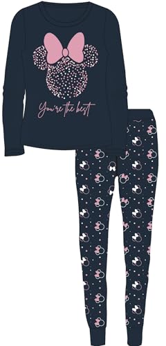 Disney Minnie Maus Mädchen Schlafanzug Baumwolle Süß Minnie Mouse Langarm Zweiteiliger Set Kinder Nachtwäsche Winter Weihnachten Pyjama Geschenk 104-134cm (DE/NL/SE/PL, Numerisch, 116, Regular, Blau)