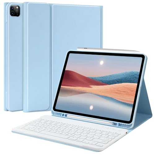 iPad Pro 12,9 Zoll 2022 Hülle mit Tastatur, Tastaturhülle (für 12,9 Zoll iPad Pro – 6. Generation, 5. / 4. / 3. Generation) – kabellos abnehmbar – mit Stifthalter für 2022 iPad Pro 12,9 (blau)