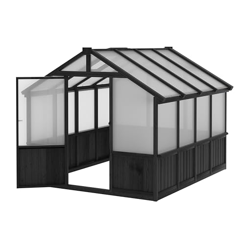Image of MUPATER 8 x 8FT Wooden Polycarbonate Greenhouse with 6mm Polycarbonate Panels for UV Protection, Ventilated Window & Lockable Door, Walk-in Greenhouse for Outdoors, Patio, Backyard, Black