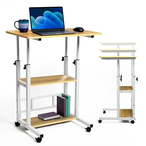 Gitraf-Mesa para Ordenador Ajustable en Altura 60 x 40 cm, Escritorio Pequeño con Ruedas para Portátil, Teletrabajo, Estudio o Lectura, Mesa Auxiliar para Sofá, Cama y Espacios Pequeños