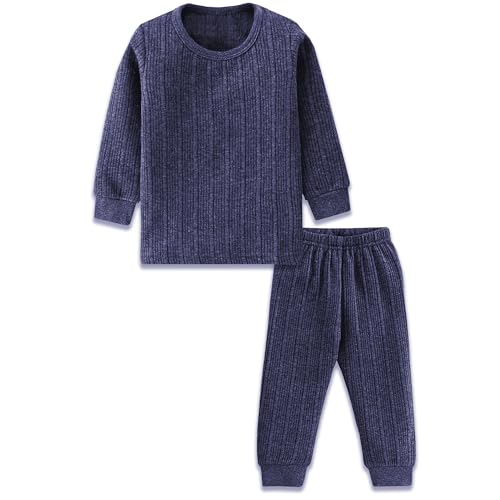 Image of TS LAVI TAVI Kids' Thermal Pajama Set Ribbed Cotton Blend Long Sleeve Top & Pants Unisex Sleepwear for Boys & Girls