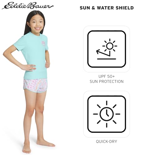 Image of Eddie Bauer Girls' Swim UPF 50+ Short Sleeve Sun Tee Rash Guard Shirt