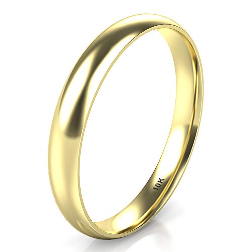 Sz 7.0 Solid 10K Yellow Gold 3MM Plain Dome Wedding Band Ring