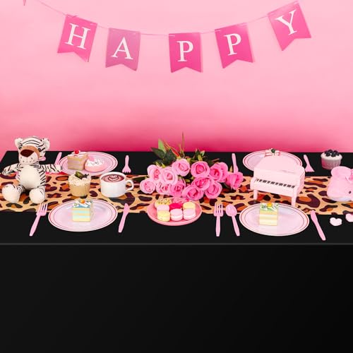 Image of Buryeah 3 Pcs Leopard Print Tablecloth 54 x 108'' Leopard Plastic Table Cover Disposable Safari Animal Cheetah Print Party Decorations for Baby Shower Wedding Birthday Party Favors (Black)