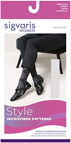 Image of Sigvaris Women's Style Microfiber Patterns 830 Closed Toe Calf-High Socks 20-30mmHg
