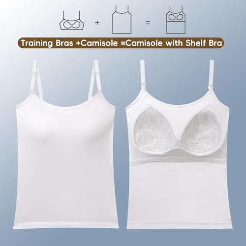 Girls Camisole with Built in Bra,Cotton Training Bras,Adjustable Straps, 2-in-1 Sports & Daily Wear(2Pack)2