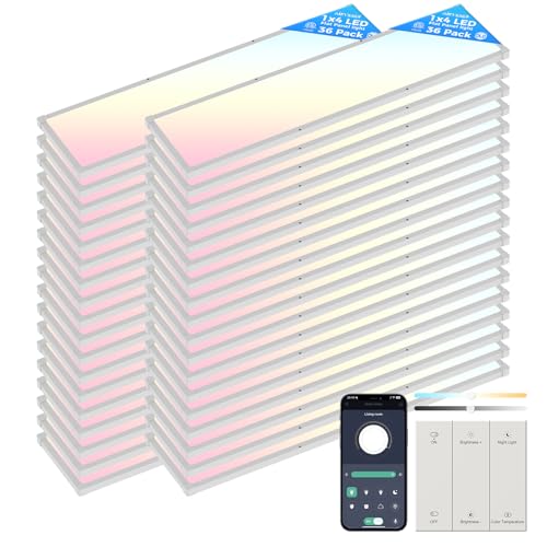 AIKVSXER 36 Pack 1x4 FT LED Flat Panel Light Surface Mount, with Wireless Switch & App Control, Night Mode, 50W 5500LM, 3000K/4000K/6500K, Ultra-Thin LED Light for Office Home,120-277V - Whi