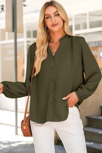 Dokotoo Womens Tops Blouses for Women Dressy Casual Button Down Shirts V Neck Long Sleeve Shirts Business Work Blouses3