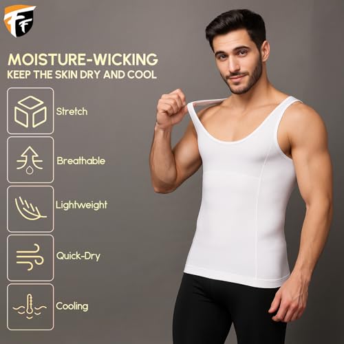 Image of FF Mens Cotton Compression Shirt Slimming Body Shaper Vest Sleeveless Waist Trainer Workout Tank Top Tummy Control Shapewear
