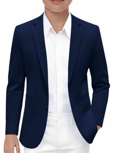 Haloumoning Boys Blazer Kids Casual Two Button Sport Coats Suit Jacket with Pockets 5-14 Years Navy Blue