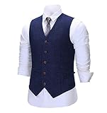  Herren Anzugweste - Gentleman Business Weste Revers Fischgrät Tweed Slim Mode Für Hochzeit Trauzeugen Herbst Kleidung Accessoires,H,M