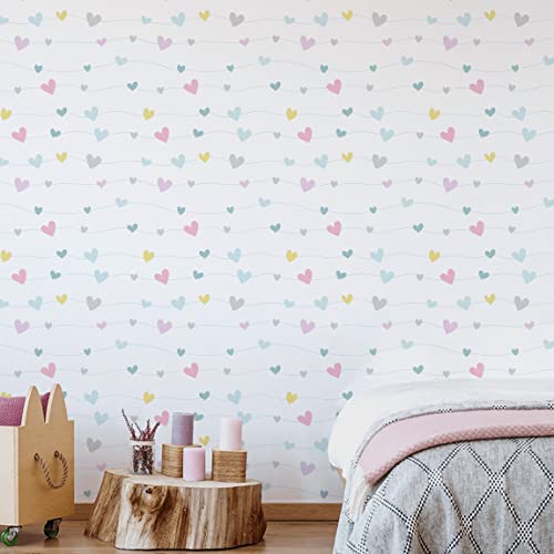 Papel de Parede Adesivo Infantil Corações Coloridos Taciele Alcolea