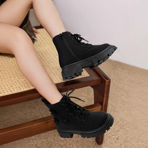 Toddler Boots for Girls with Side Zipper, Lace Up Girls Combat Boots, Kids Ankle Boot for Toddler/Little Kid/Big Kid3
