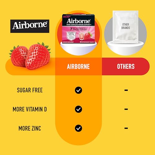 Image of Airborne Immune Support Effervescent Tablets, Very Berry Flavor - 30ct with 1000mg Vitamin C + Vitamins A, D, E, Zinc, Selenium, Manganese & Herbal Blend - Sugar‑Free, Gluten‑Free