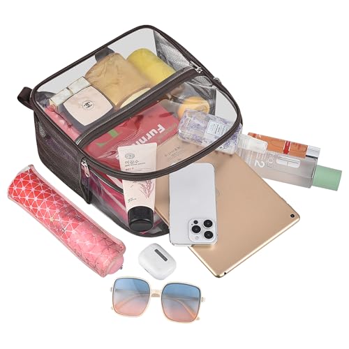 Image of Busiuw Clear Backpack for Stadium Events 12x12x6 Mini Small Sports Fan Backpacks with Front Pocket for Concert Sport Events Work Travel(Chocolate)