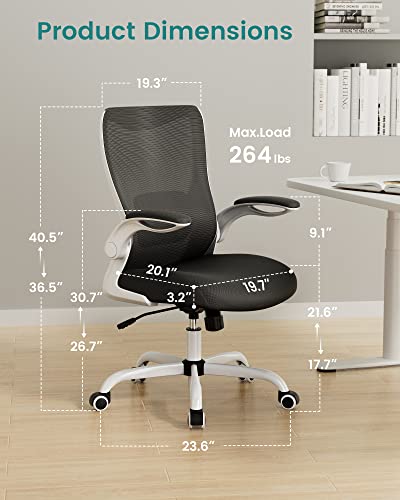 Image of MUXX.STIL Office Chair, Ergonomic Desk Chair with Adjustable Lumbar Support and Flip up Armrest, Breathable Mesh Computer Chair for Home Office, White
