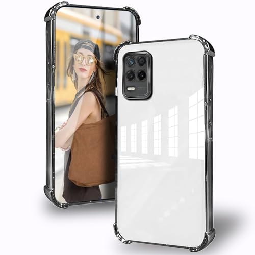 DESSEN Funda para Realme 8 5G / Realme Narzo 30 5G con Protector Lente Camara & Esquinas Reforzadas Antigolpes Carcasa Silicona Transparente Móvil Case Suave TPU Antiamarilleo, Negro