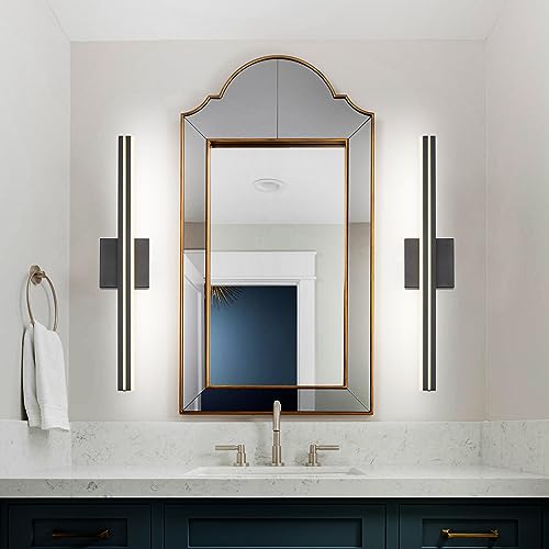 Image of SineRise LED Modern Bathroom Vanity Light Bar (24-Inch, 3000K /4000K /6000K), Matte Black Dimmable Modern Acrylic Bathroom Wall Lighting Fixtures Over Mirror