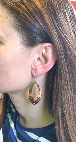 X-Large Copper Hammered Open Marquise Dangling Teardrop Earrings – 50mm Long Hoop Dangle BOHO Jewelry3