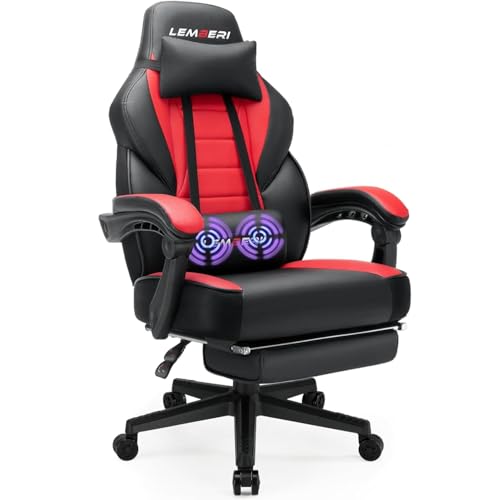 LEMBERI Big and Tall Gaming Chair 400lb Capacity, Heavy-Duty Office Chair with Reinforced Footrest, Wide Seat High Back PC Desk Chair with Linkage Armrests, Thickened Steel Frame, PU Leather, Red