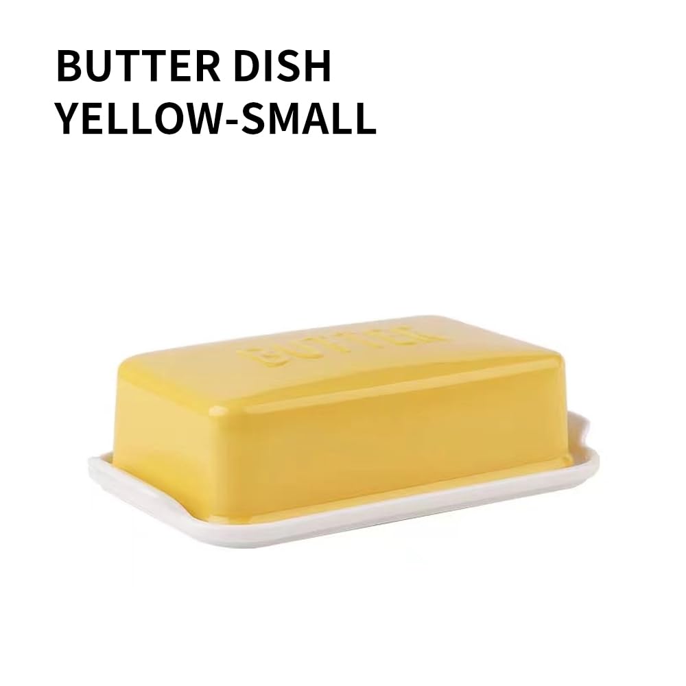 Mantequera cubierta de porcelana con tapa para encimera, contenedor de mantequilla para una barra de mantequilla. Bandeja texturizada para almacenamiento antideslizante, color amarillo, pequeño