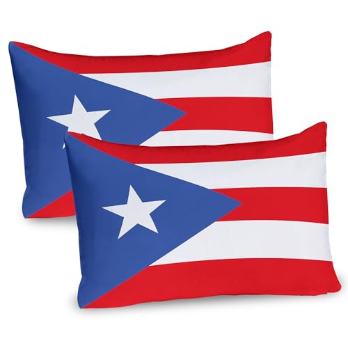 Ambesonne Puerto Rico Pillow Sham Set of 2, Simple Graphic Illustration of Puerto Rico Flag Stripes Star, Quality Microfiber Bedding Item for All Seasons, 36