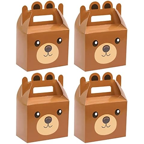 12Pcs Bear Treat Boxes Party Supplies Bear Baby Shower Theme Party Favor Goody Gift Boxes For Kids Boy Girl Brown Bear Theme Birthday Baby Shower Party Decorations Treat Candy Boxes 5.9x3.2x7.9inch Cover
