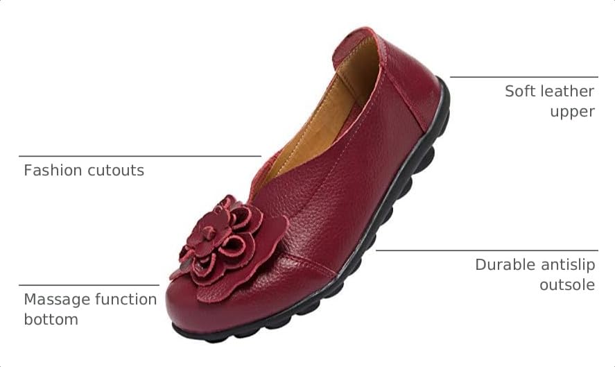 Image of Women's Slip-On Loafers, Comfortable Leather Walking Flats with Memory Foam Insole, Anti-Slip Casual Shoes for Work Office Driving