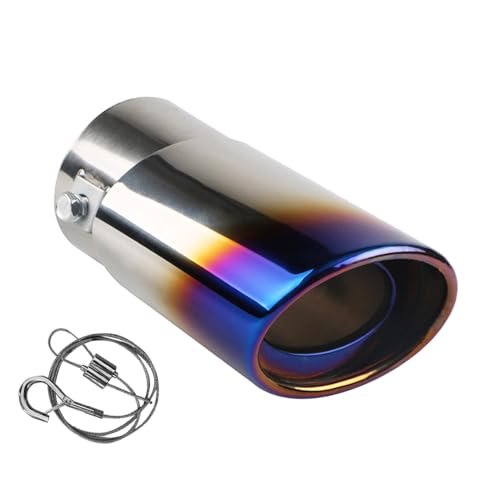 tpnidaii 車外用品 ストレート式 マフラーカッター 排気管 エキゾーストチップ マフラー パイプ テールパイプ径38-53mm適応 口径2.5インチ 斜めカット 外装 パーツ ドレスアップ ステンレス製 脱落防止ワイヤー付き (ブルー)