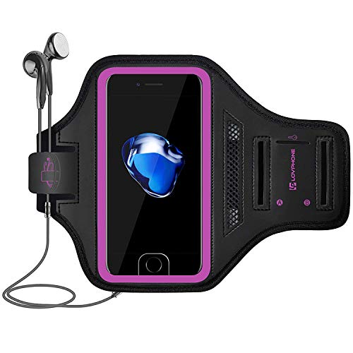 LOVPHONE iPhone 7/8 Plus Armband, Man/Women Running Sport Armband for iPhone 7/8 Plus Suitable for Gym Workout w/Kickstand Key Bag Earbuds Holder Card Slot Case, Water Resistant (Rosy)