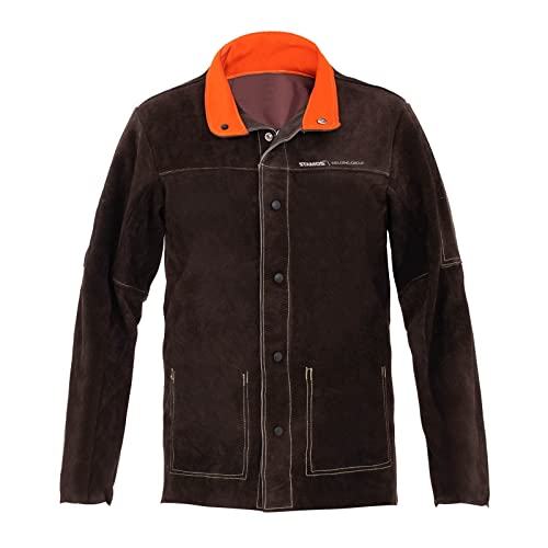Stamos Welding SWJ01XXL Giacca Da Saldatore In Pelle Giacca Da Lavoro (Taglia Xxl, Crosta Di Pelle Bovina, Bottoni Isolati Elettricamente, Chiusure A Strappo) - 3