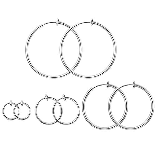 Stainless Steel 4 Pairs Set Clip On Hoop Earrings for Women Men Non Pierced Earrings Silver Jewelry Earrings Set