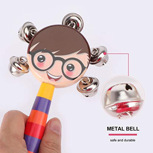 STOBOK 5Pcs Chocalho Tambor de Brinquedo para Crianças Com Alça de Madeira Arco-Íris Alça de Sinos A