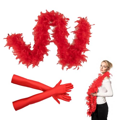 EUYKQNOI Boas para disfraces,Guantes de pelota rojosBufanda de plumas de 0,8 m,bufanda de plumas esponjosa, adecuada para bailes de graduación, bodas, Navidad,Halloween,carnaval,accesorios de disfraz