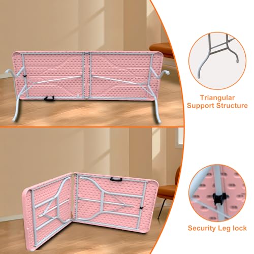 Table pliante 244 cm rose idéale pour repas de jardin et camping