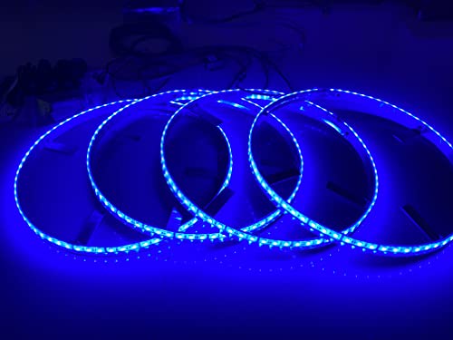 Sando Tech 15.5 ‘’ Blue IP68 Waterproof 4 Lights/Set Brightest 300Leds Led Wheel Ring Lights Rim Lights Tire Lights Strobe Function Switch Ctrl