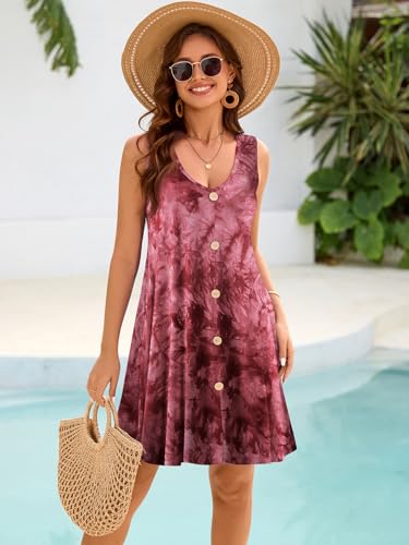 Image of BELAROI Summer Dresses for Women Beach Tshirt Sundress V Neck Casual Swing Tank Dress Swimsuit Cover Ups Pockets