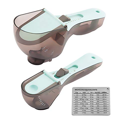 3Pcs Adjustable Measuring Spoons Set-Plastic L&S Size Measuring Cup with Stainless Steel Unit Conversion Chart-DryLiquid Ingredients Metering Spoon for Cooking Baking