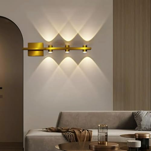 Image of Groeien 6 LED Golden 6 watt Up /Down Wall Sconce Bathroom Vanity Indoor Outdoor Light Fixtures for Mirror, Hallway,Bedroom,Indoor Wall Light(DualArc 6LED, 1, Count)