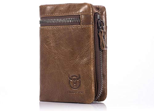 Genuine Leather Wallet for Men, RFID Blocking Antimagnetic Credit Card Holder, Zipper Coin Purse (Brown)3